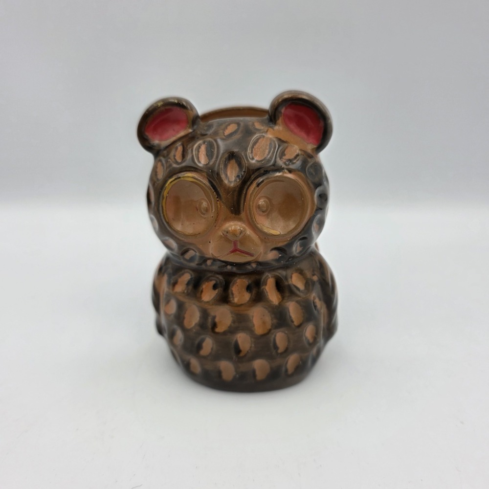Vtg 50's Lego Japan Bear with Glasses Ceramic Napkin Holder Brown 4" x 2.5" x 2"
